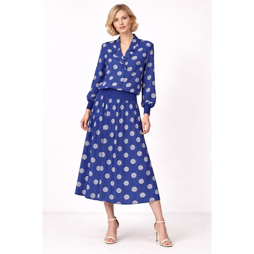 Vintage Castleberry 2 Pc Skirt Set Blue Medallion Print Size 12 Pleated Midi USA